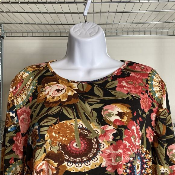 Acting Pro Women's Floral Medallion Print Long Sleeve Top Size 2X Retro Mod Boho - Picture 6 of 9